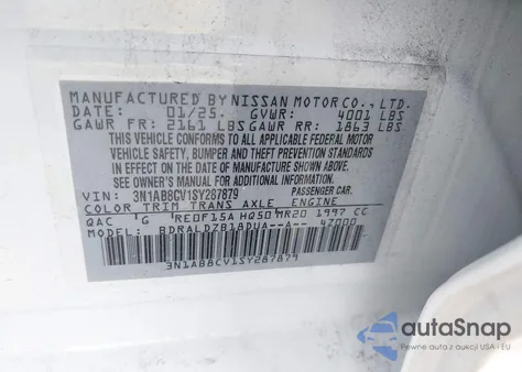 2025 Nissan Sentra Sv from USA, damaged, VIN 3N1AB8CV1SY287879